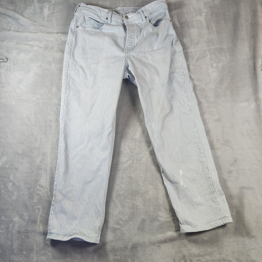 Old Navy Striped Jeans Women 12 Sky Hi Straight Blue Railroad Coastal Grandma
